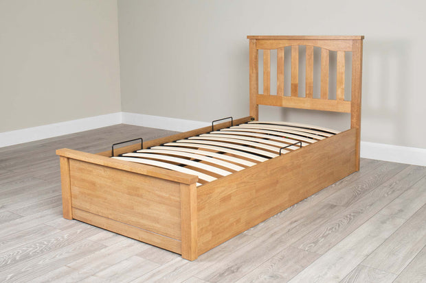 Alexander Medium Oak Ottoman Storage Bed Frame - 3ft Single - The Oak Bed Store