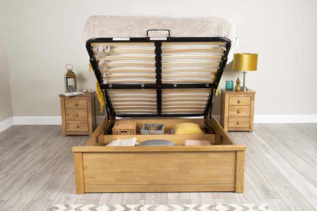 Alexander Medium Oak Ottoman Storage Bed Frame - 6ft Super King - The Oak Bed Store