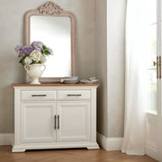 Belair Soft White & Rustic Oak Narrow Sideboard - The Oak Bed Store