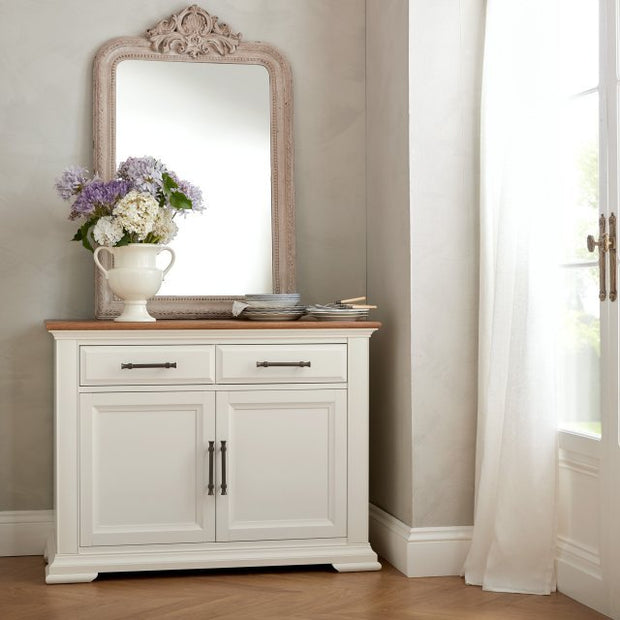 Belair Soft White & Rustic Oak Narrow Sideboard - The Oak Bed Store