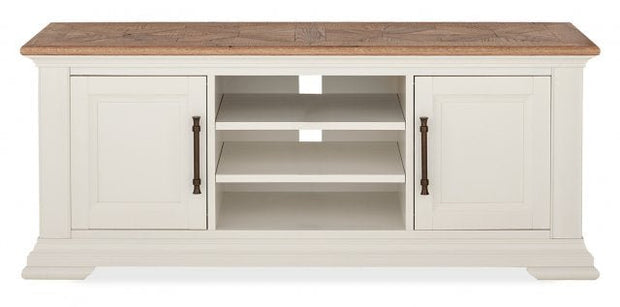 Belair Soft White & Rustic Oak Wide TV Unit - The Oak Bed Store