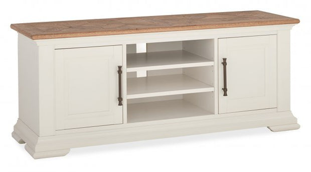 Belair Soft White & Rustic Oak Wide TV Unit - The Oak Bed Store