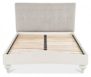 Bordeaux Soft Grey Upholstered Bed Frame - Vertical Stitch Pebble Grey Fabric - The Oak Bed Store
