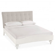 Bordeaux Soft Grey Upholstered Bed Frame - Vertical Stitch Pebble Grey Fabric - The Oak Bed Store