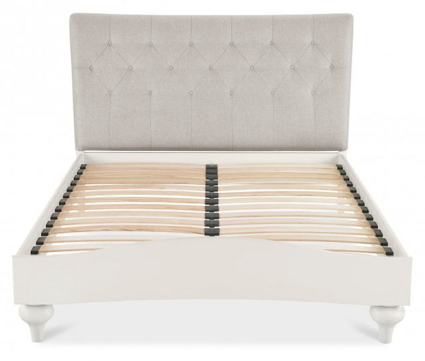 Bordeaux Soft Grey Upholstered Double Bed Frame - Diamond Stitch Pebble Grey Fabric - The Oak Bed Store