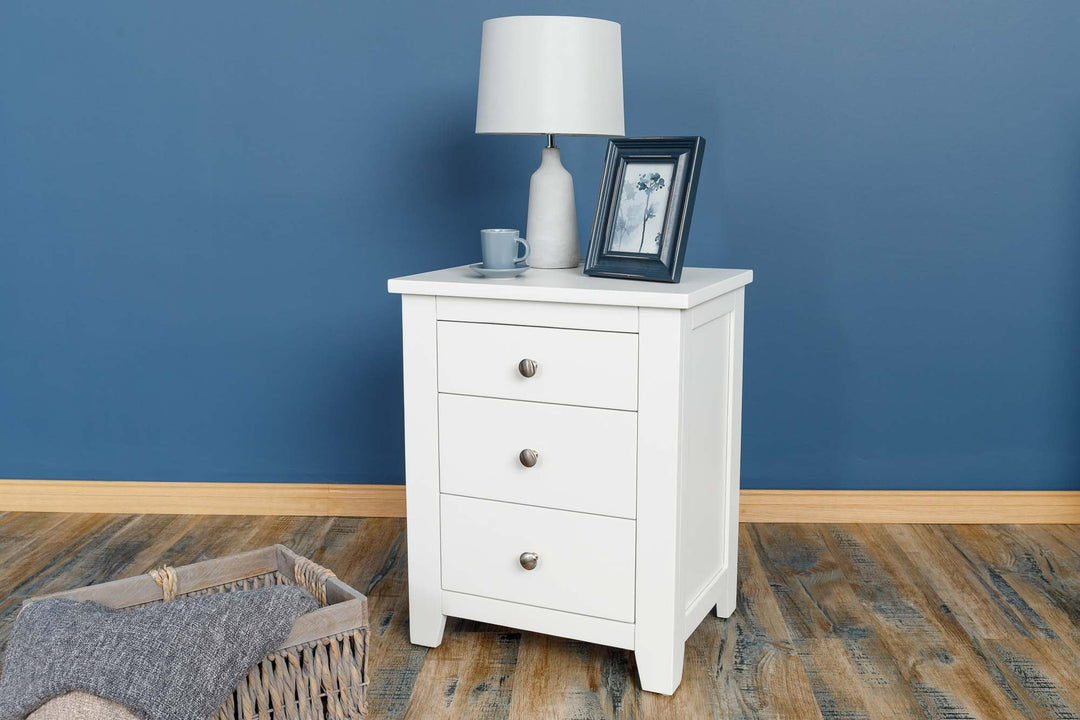 Boston Soft White 2+1 Drawer Bedside Table - The Oak Bed Store