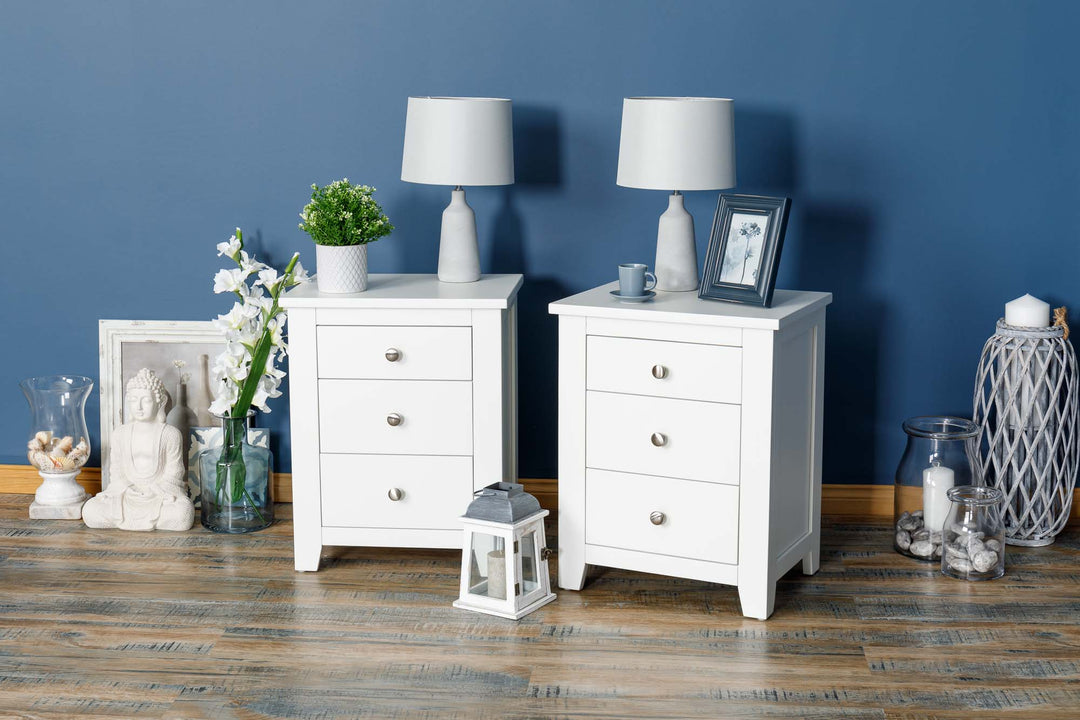 Boston Soft White 2+1 Drawer Bedside Table - The Oak Bed Store