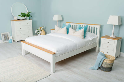 Boston Soft White & Natural Oak Solid Wood Bed Frame - Low Foot End - 6ft Super King - The Oak Bed Store