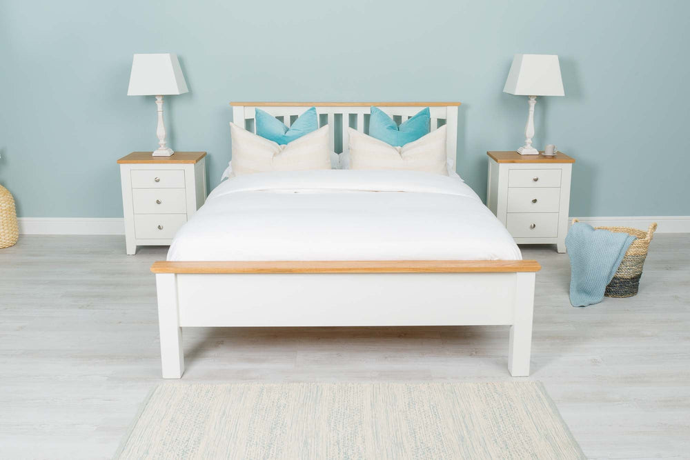 Boston Soft White & Natural Oak Solid Wood Bed Frame - Low Foot End - 6ft Super King - The Oak Bed Store