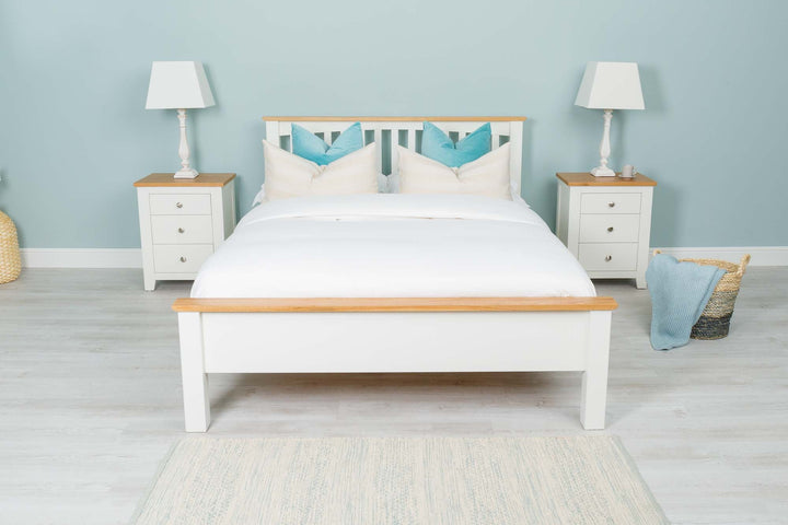 Boston Soft White & Natural Oak Solid Wood Bed Frame - Low Foot End - 6ft Super King - The Oak Bed Store