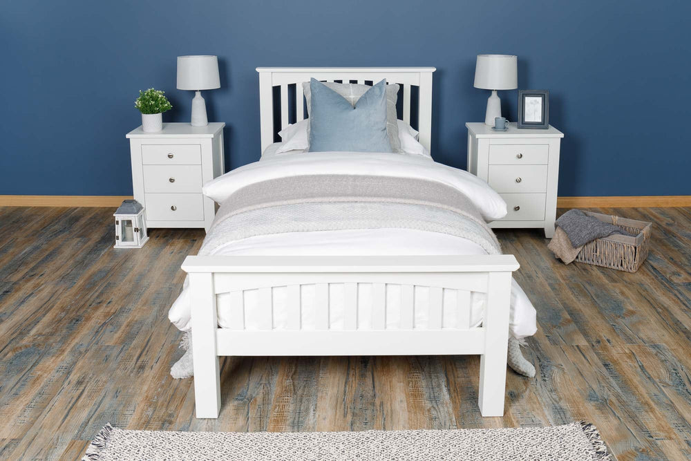 Boston Soft White Solid Wood Bed Frame - 3ft Single - The Oak Bed Store