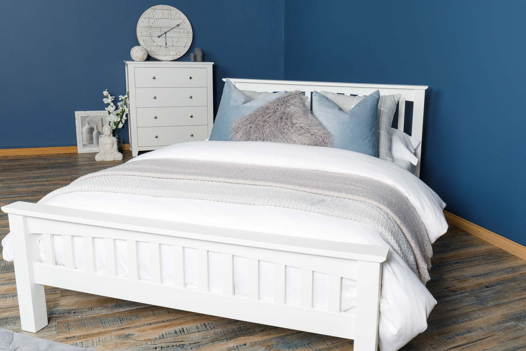 Boston Soft White Solid Wood Bed Frame - 4ft Small Double - The Oak Bed Store