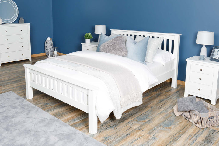 Boston Soft White Solid Wood Bed Frame - 4ft6 Double - The Oak Bed Store