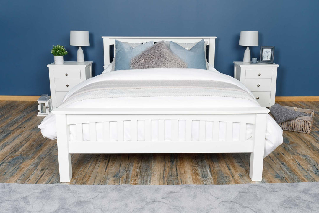 Boston Soft White Solid Wood Bed Frame - 5ft King Size - The Oak Bed Store