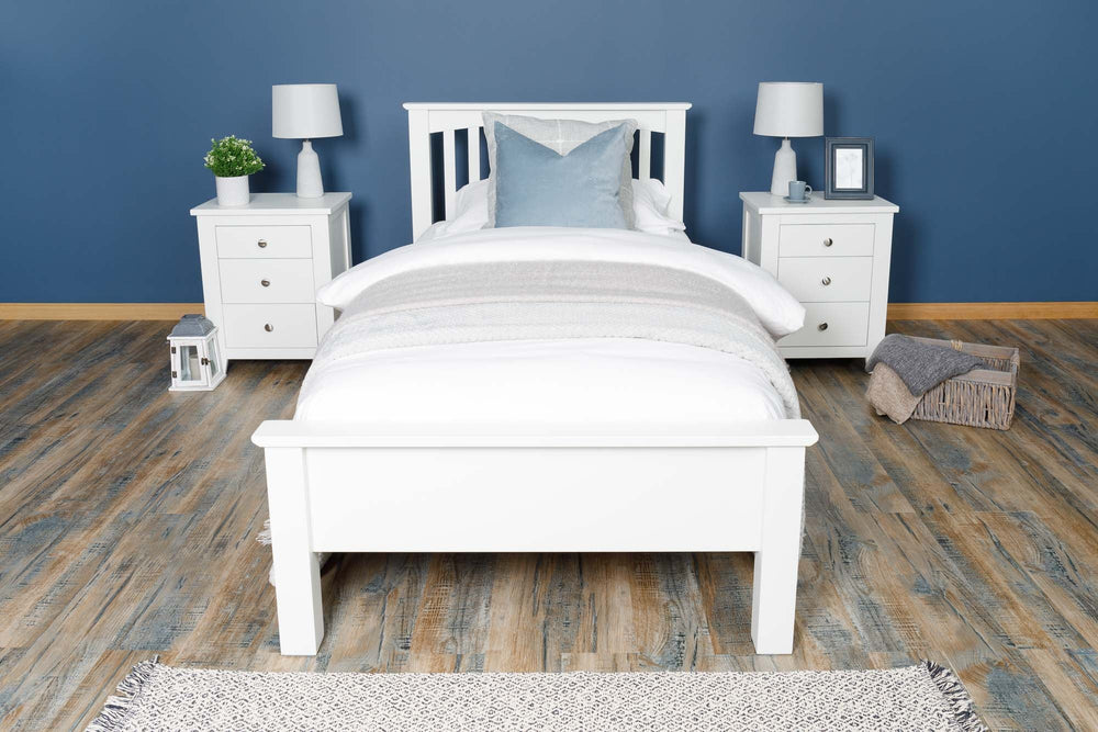 Boston Soft White Solid Wood Bed Frame - Low Foot End - 3ft Single - The Oak Bed Store