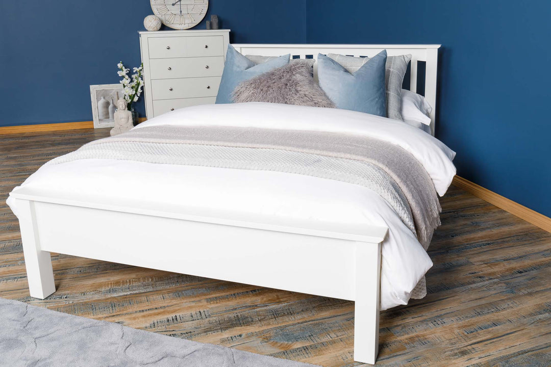 Boston Soft White Solid Wood Bed Frame - Low Foot End - 4ft Small Double - The Oak Bed Store