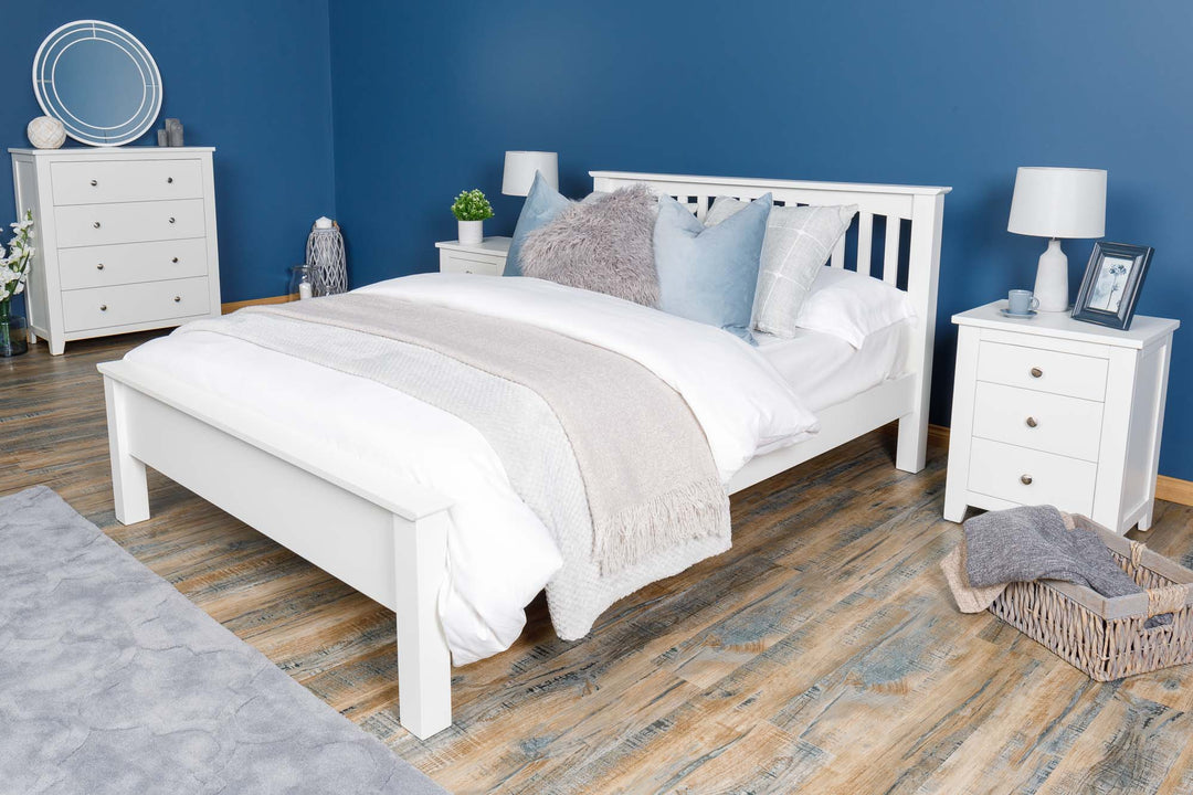 Boston Soft White Solid Wood Bed Frame - Low Foot End - 4ft Small Double - The Oak Bed Store