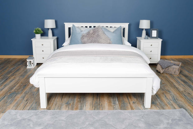 Boston Soft White Solid Wood Bed Frame - Low Foot End - 4ft6 Double - B GRADE - The Oak Bed Store