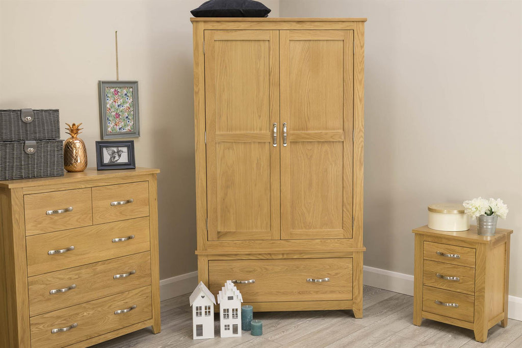 Boston Solid Oak 1 Drawer Double Wardrobe