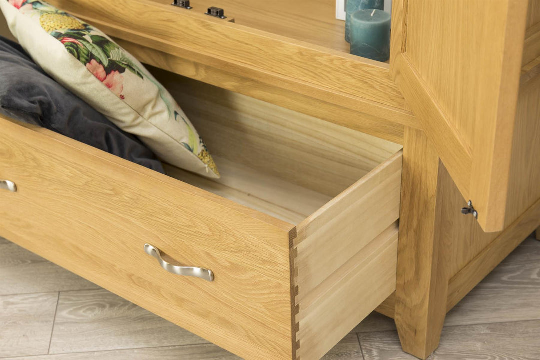 Boston Solid Natural Oak 1 Drawer Double Wardrobe - The Oak Bed Store