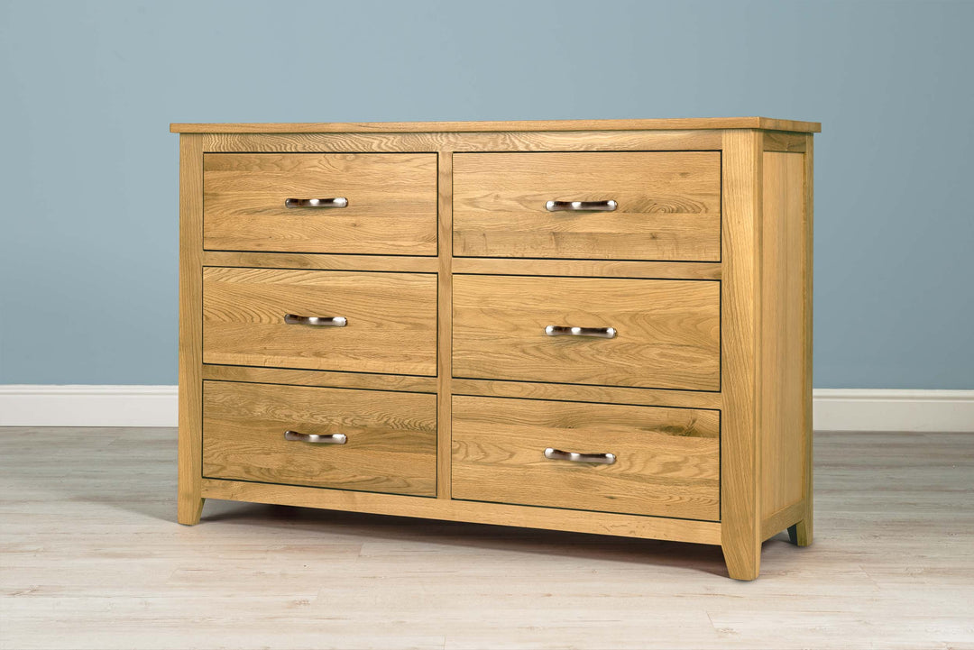 Boston Solid Natural Oak 6 Drawer Chest of Drawers - The Oak Bed Store