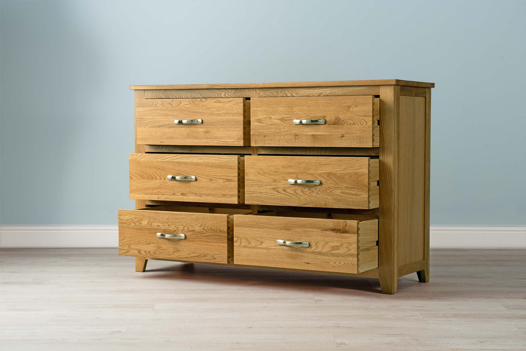 Boston Solid Natural Oak 6 Drawer Chest of Drawers - The Oak Bed Store