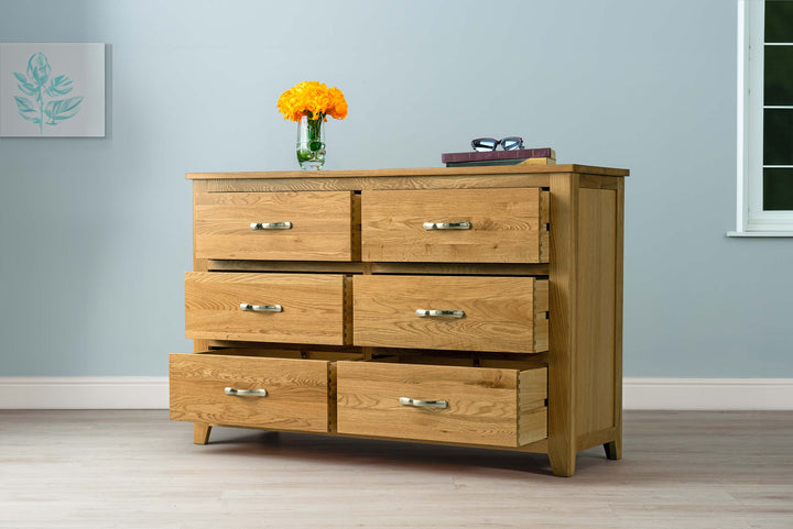 Boston Solid Natural Oak 6 Drawer Chest of Drawers - The Oak Bed Store