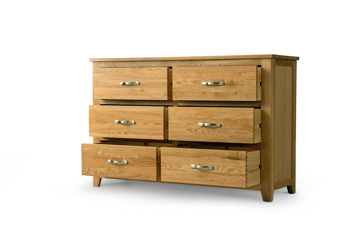 Boston Solid Natural Oak 6 Drawer Chest of Drawers - The Oak Bed Store