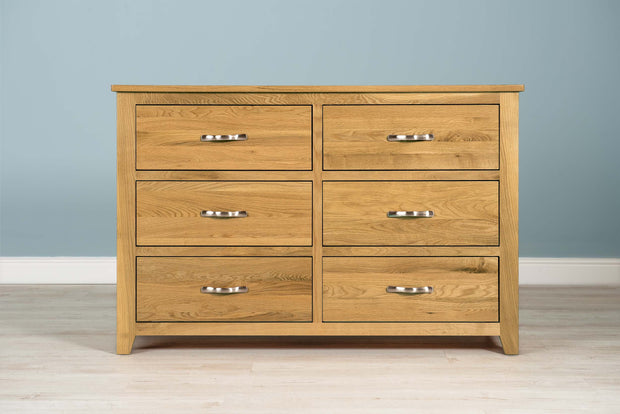 Boston Solid Natural Oak 6 Drawer Chest of Drawers - The Oak Bed Store