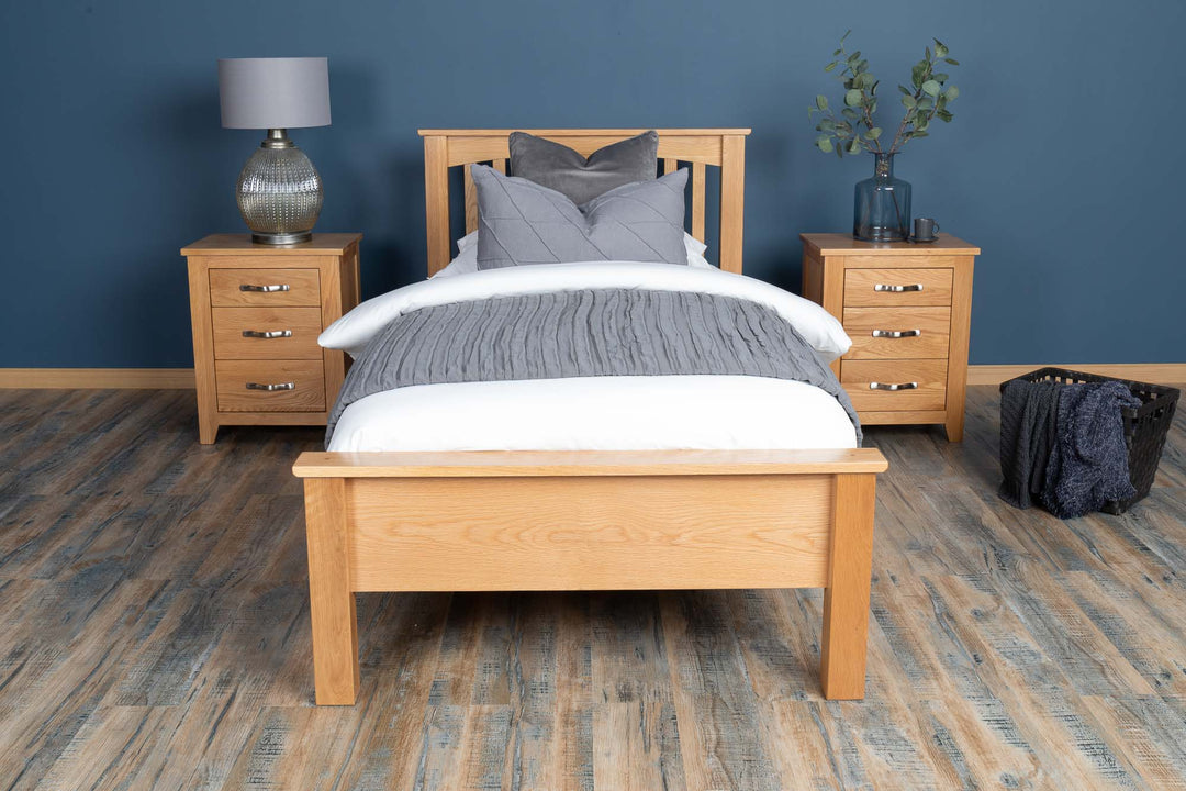 Boston Solid Natural Oak Bed Frame - Low Foot End - 3ft Single - The Oak Bed Store