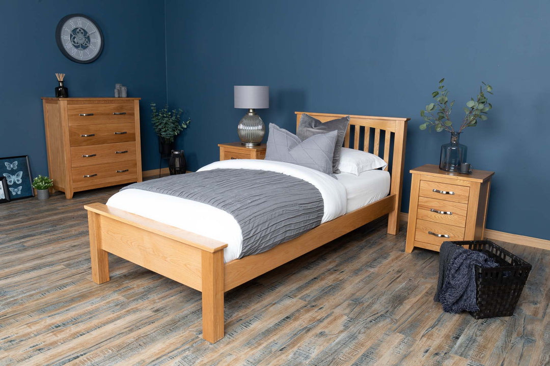 Boston Solid Natural Oak Bed Frame - Low Foot End - 3ft Single - The Oak Bed Store