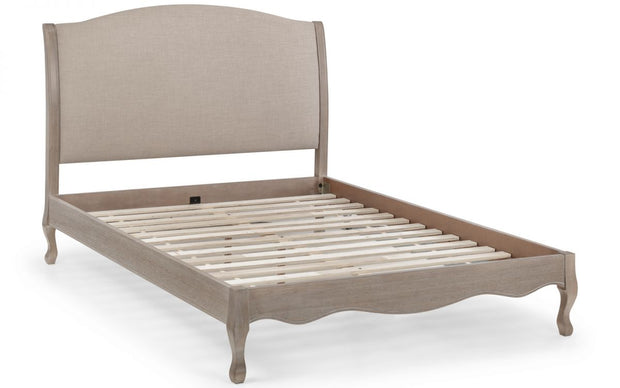 Camberley Limed Oak & Oatmeal Linen Fabric Bed Frame - 4ft6 Double - The Oak Bed Store