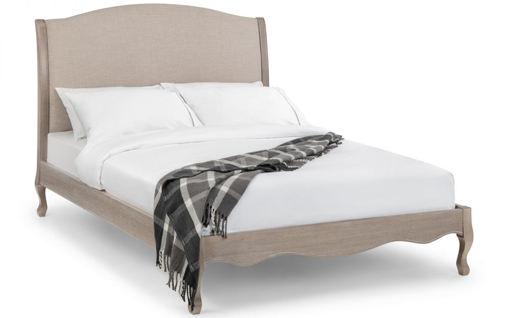 Camberley Limed Oak & Oatmeal Linen Fabric Bed Frame - 5ft King Size - The Oak Bed Store