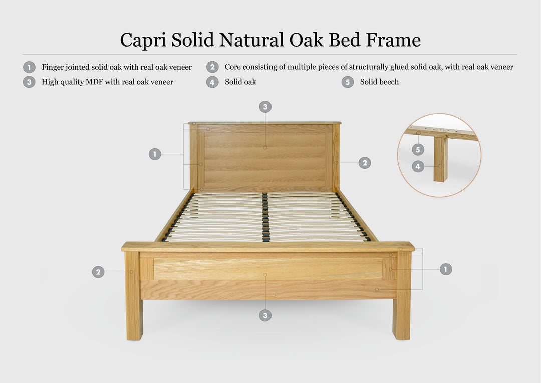 Capri Solid Natural Oak Bed Frame - 4ft6 Double - The Oak Bed Store