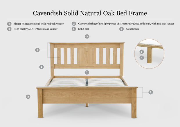 Cavendish Solid Natural Oak Bed Frame - 6ft Super King - The Oak Bed Store