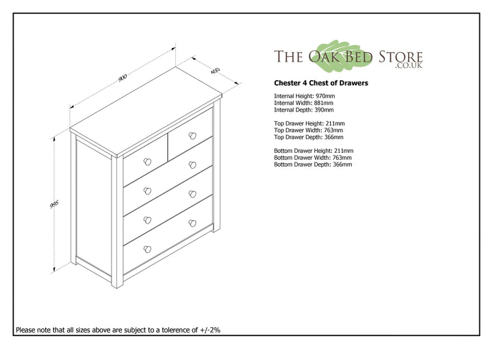 Chester Bright White 2 Over 3 Chest of Drawers - The Oak Bed Store