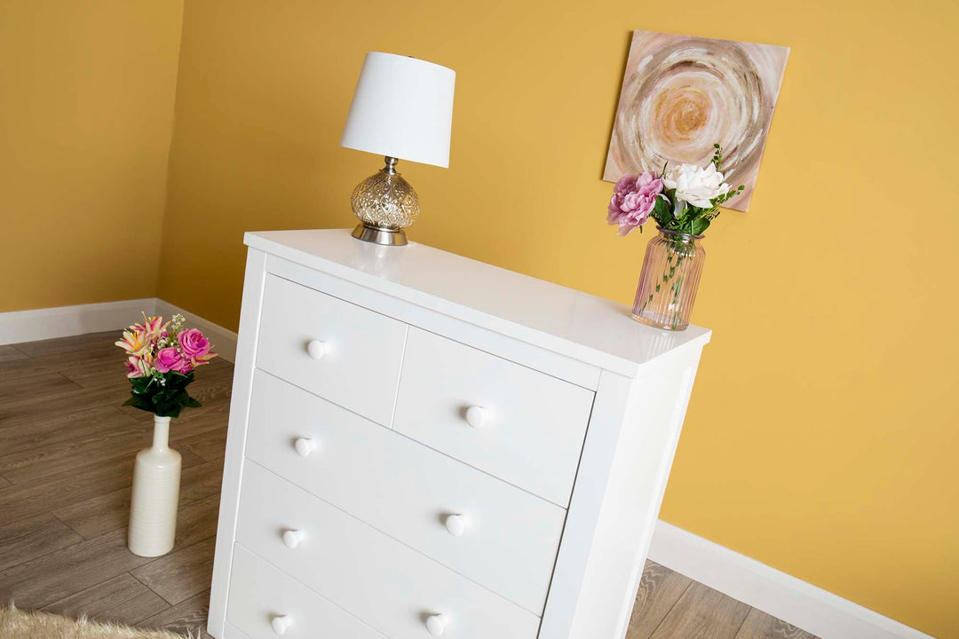 Chester Bright White 2 Over 3 Chest of Drawers - The Oak Bed Store