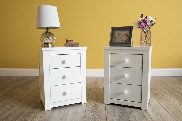 Chester Bright White 2+1 Bedside Table - The Oak Bed Store