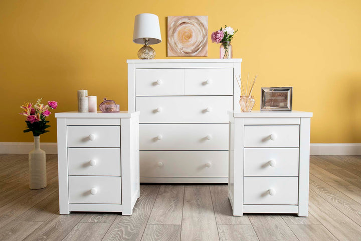 Chester Bright White 2+1 Bedside Table - The Oak Bed Store