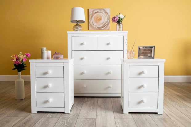 Chester Bright White 2+1 Bedside Table - The Oak Bed Store