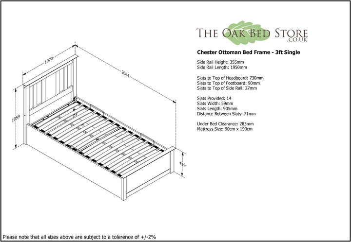 Chester Bright White Ottoman Storage Bed Frame - 3ft Single - The Oak Bed Store