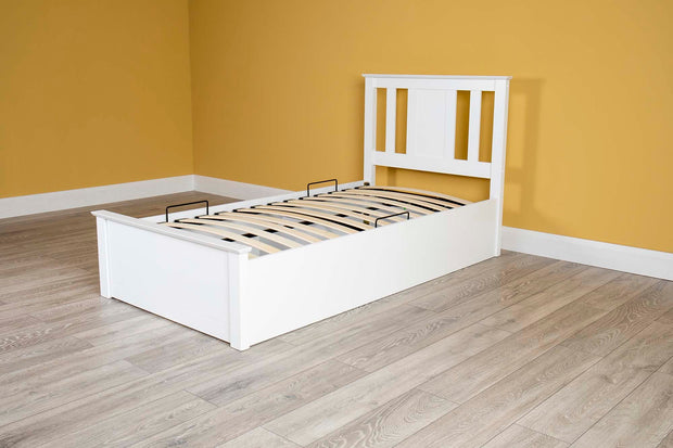 Chester Bright White Ottoman Storage Bed Frame - 3ft Single - The Oak Bed Store