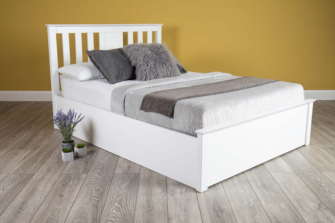 Chester Bright White Ottoman Storage Bed Frame - 4ft Small Double - The Oak Bed Store