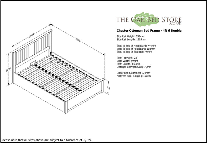 Chester Bright White Ottoman Storage Bed Frame - 4ft6 Double - The Oak Bed Store