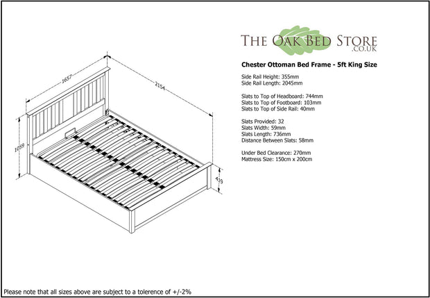 Chester Bright White Ottoman Storage Bed Frame - 5ft King Size - The Oak Bed Store