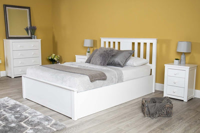 Chester Bright White Ottoman Storage Bed Frame - 5ft King Size - The Oak Bed Store