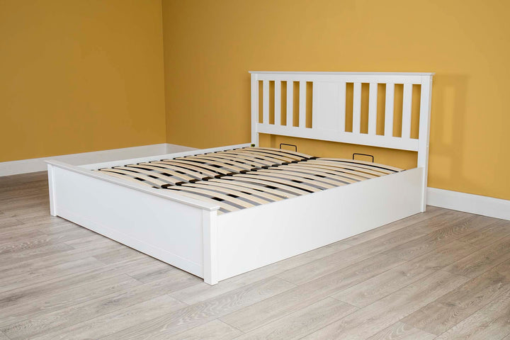 Chester Bright White Ottoman Storage Bed Frame - 6ft Super King - The Oak Bed Store