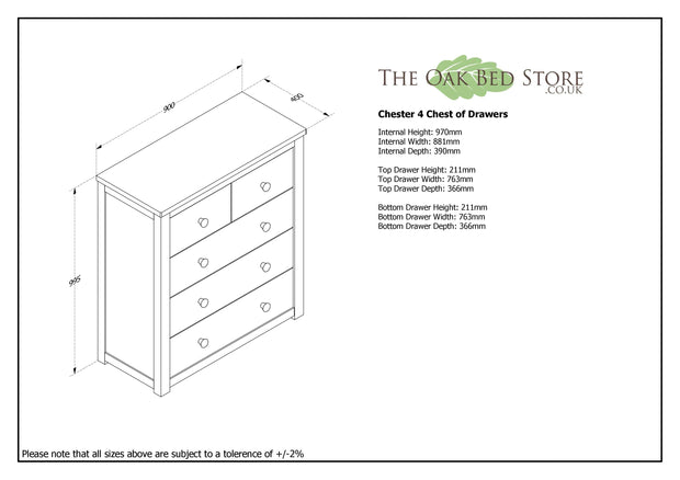 Chester Medium Oak 2 Over 3 Chest of Drawers - The Oak Bed Store