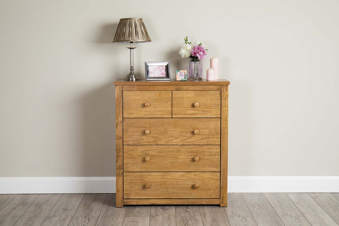 Chester Medium Oak 2 Over 3 Chest of Drawers - B GRADE - The Oak Bed Store