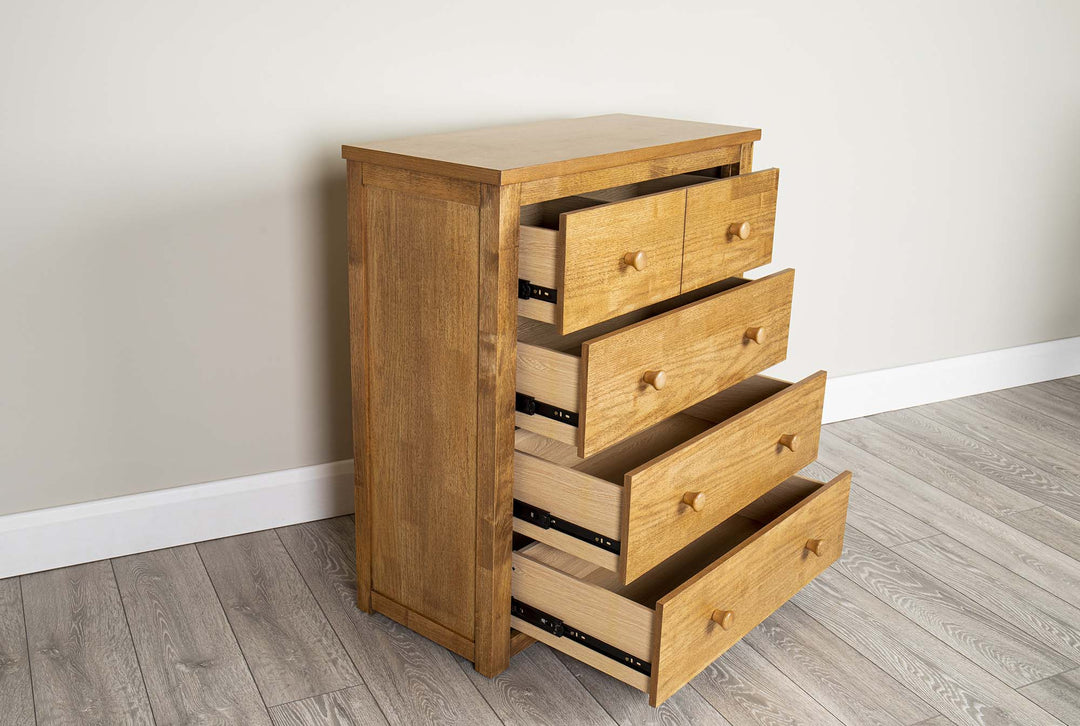 Chester Medium Oak 2 Over 3 Chest of Drawers - B GRADE - The Oak Bed Store